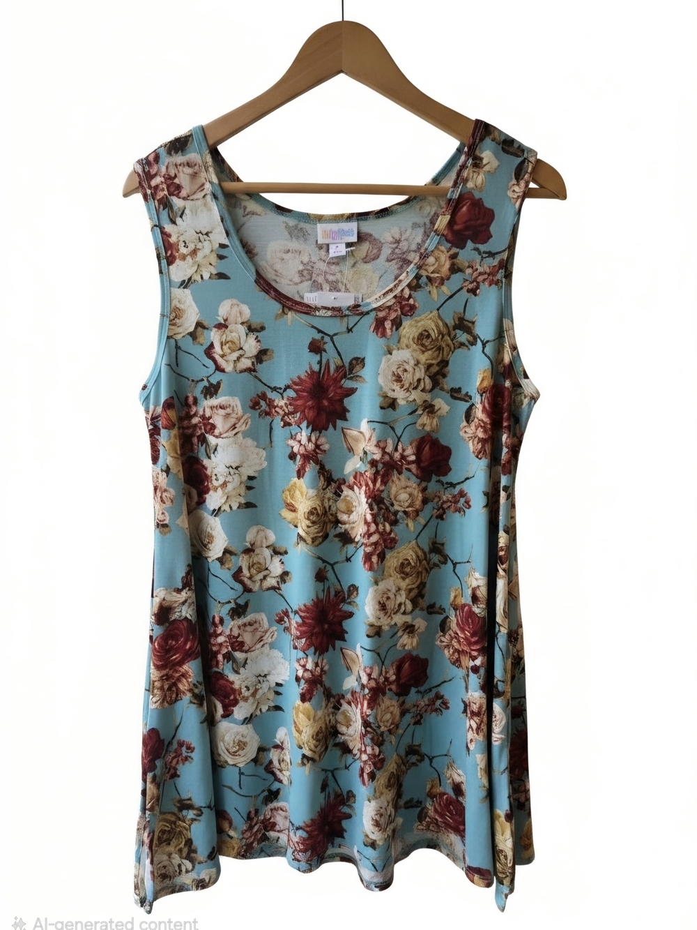 LuLaRoe Perfect Tank Sleeveless Floral Swing Top in Turquoise Blue -M